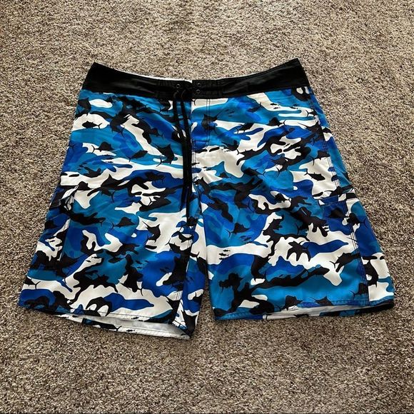 Pelagic Swim Pelagic Offshoregear Fish Camo Board Shorts Sz 38 Blue Black White Hook Up 222